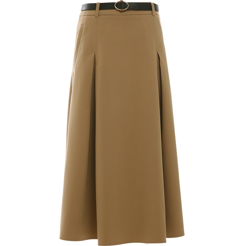 欧昵雪复古时尚褶皱中长款A字裙女气质高腰半身裙