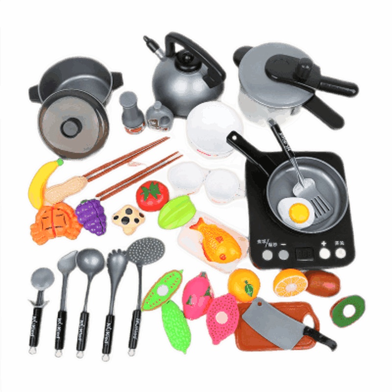 纽奇(Nukied)儿童过家家玩具仿真厨房做饭用具男孩女孩果蔬切切乐早教玩具升级版厨具36件套[电磁炉+厨具+切切乐]