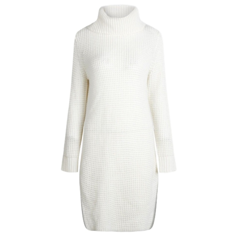 【福利款】拉夏贝尔冬款韩版高领开叉中长款针织连衣裙