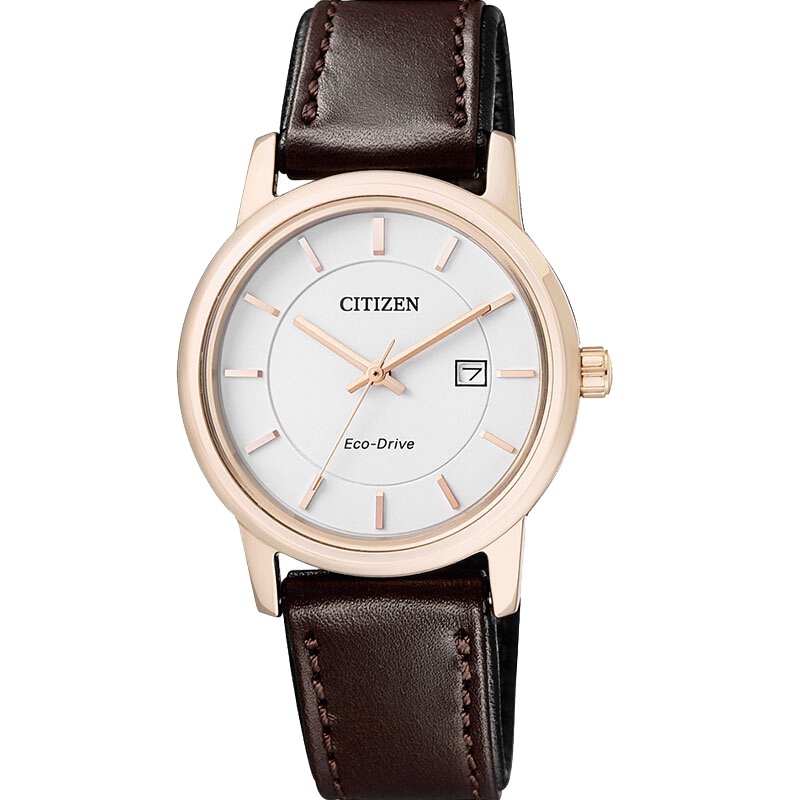 西铁城(CITIZEN)手表 光动能小牛皮表带情侣表女表EW1563-08A