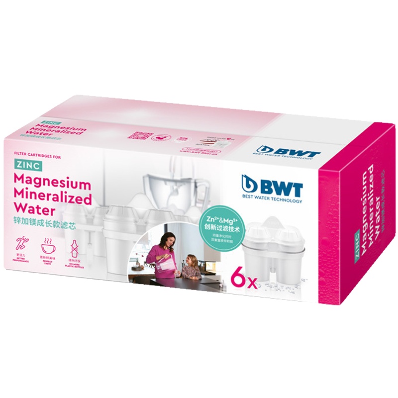 倍世(BWT)滤水壶滤芯第四代锌加镁成长款滤芯6只装净水壶滤芯 家用净水壶滤芯 锌加镁 德国原装进口滤芯
