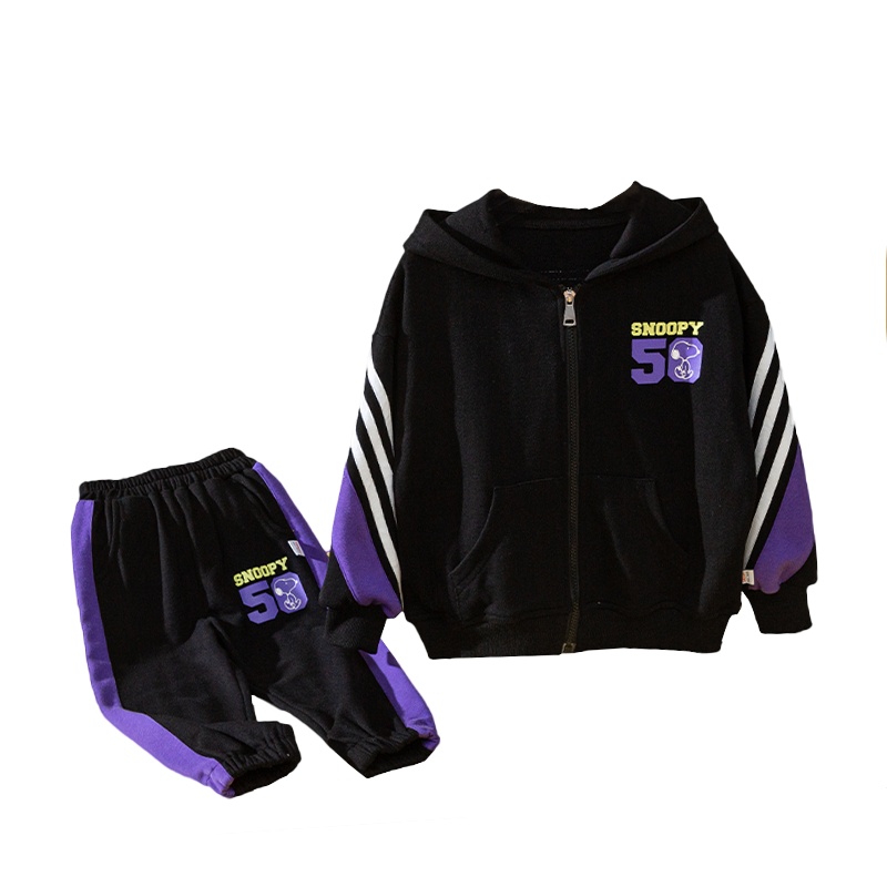 史努比(SNOOPY)新款儿童套装韩版撞色拼接休闲运动套装SXM070