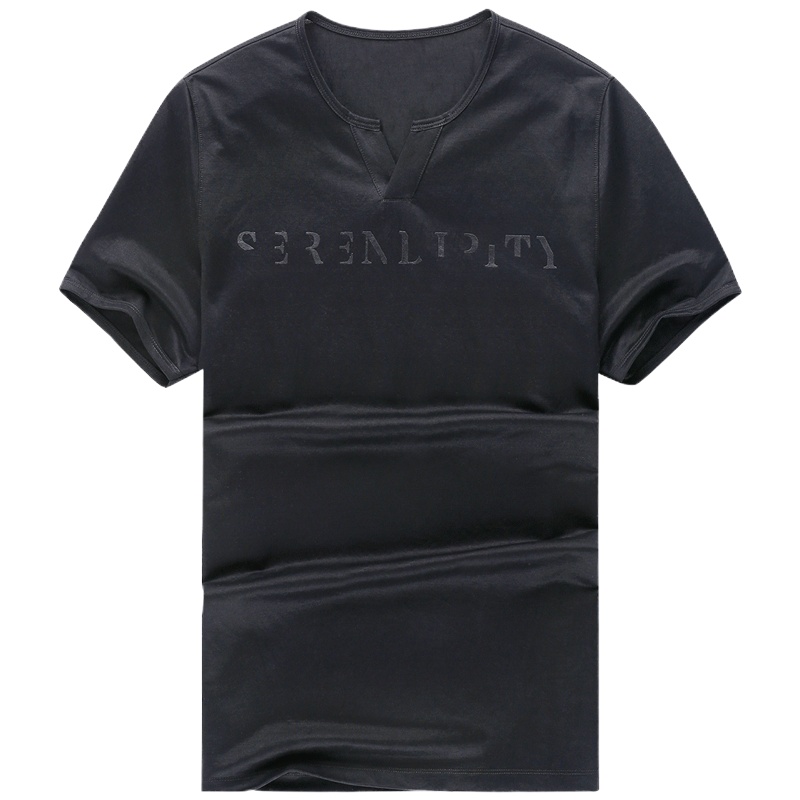 布先生短袖T恤 丝光棉男士字母印花小V领潮流休闲丅恤夏 AT2125