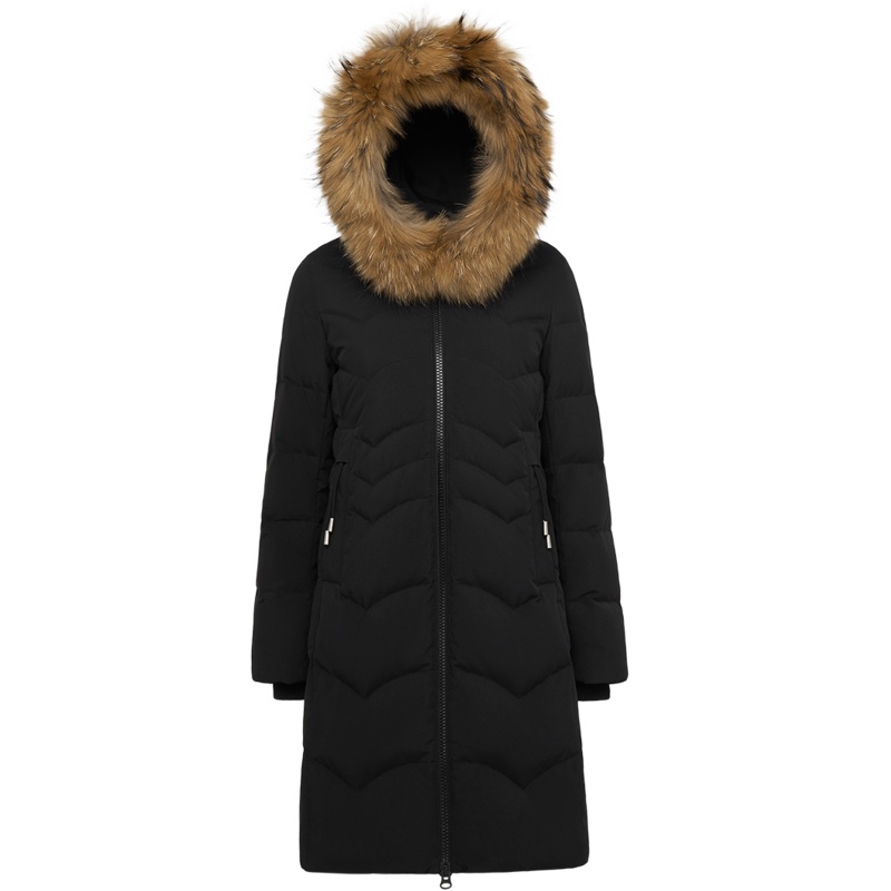 波司登新款连帽中长款大毛领时尚羽绒服冬B90141006