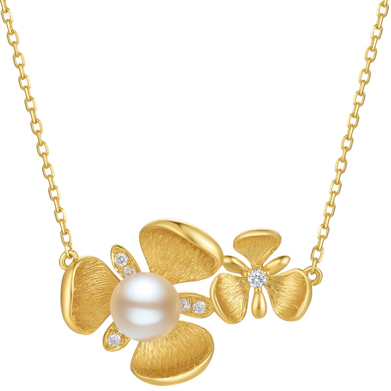 周大生珍珠项链 时尚新款18K金淡水珍珠镶钻项链首饰 送妈妈礼物