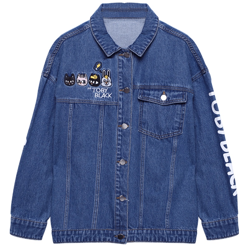 a02新款2020卡通刺绣男友风浅蓝色宽松牛仔外套DTV5A0031JK