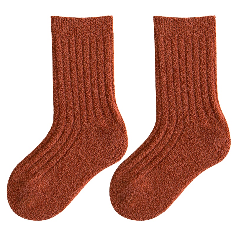 秋冬季儿童袜子魅扣加厚加绒男童女童小童中筒袜宝宝糖果色纯珊瑚绒棉