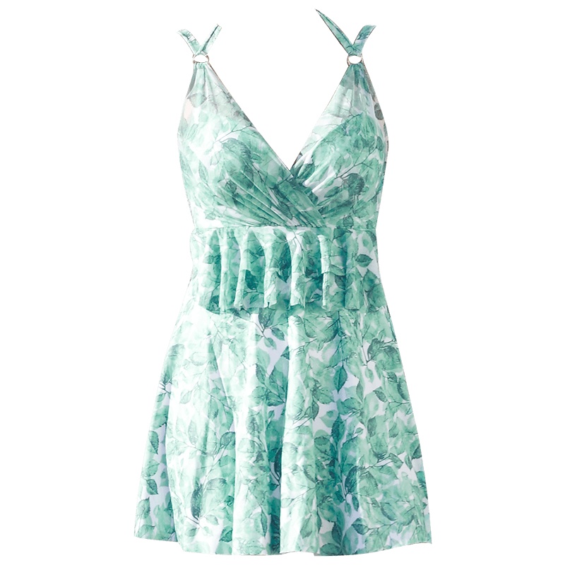 OOK连体裙式泳衣女士女生保守遮肚显瘦游泳衣大胸聚拢性感大码泳装新款 印花