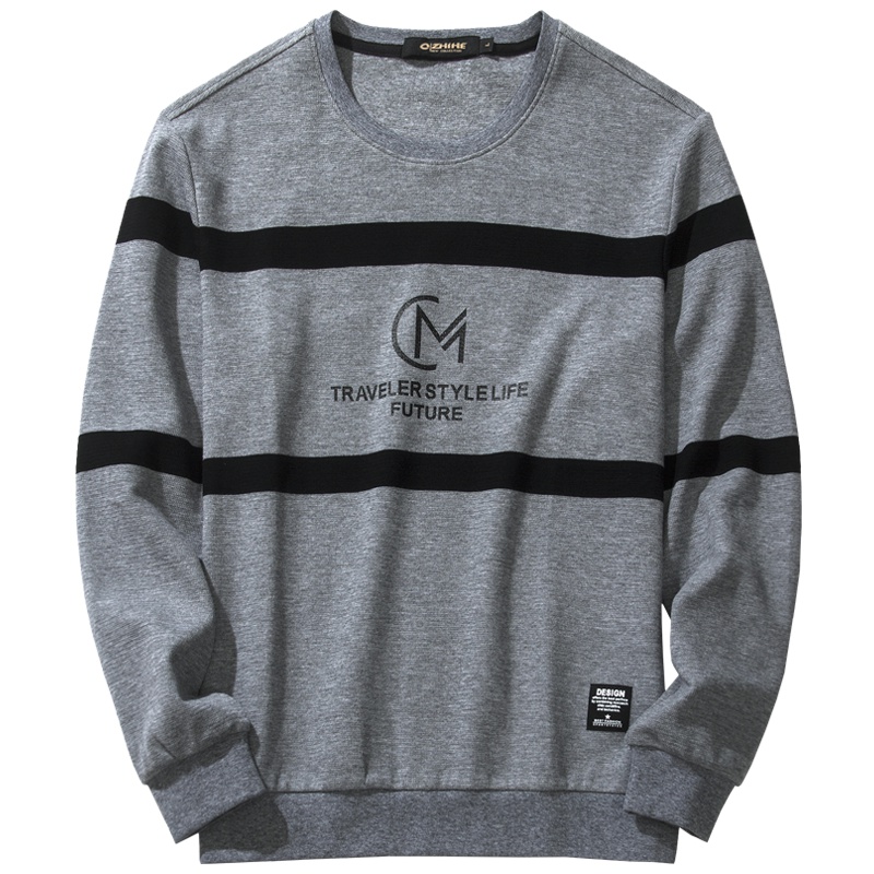 千纸鹤男装外套2019秋装新款宽松直筒字母印花条纹帅气卫衣15156