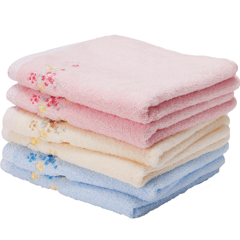 棉田专柜 香草微蓝全棉吸水毛巾 无捻蕾丝柔软舒适女士面巾M2704