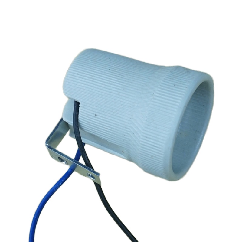 陶瓷灯头e27一字半月应急灯吸顶灯配件灯座螺旋普通灯口带线陶瓷灯头