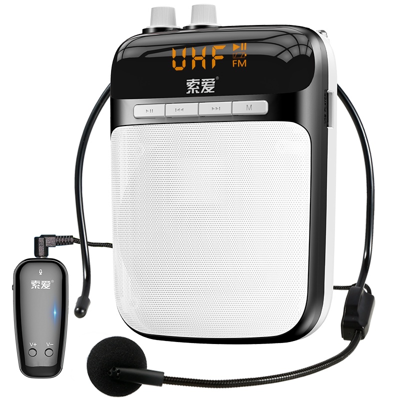 索爱(soaiy)S-708 UHF无线扩音器 小蜜蜂大功率教学扩音教师导游扩音器 插卡式便携式数码播放器 黑色