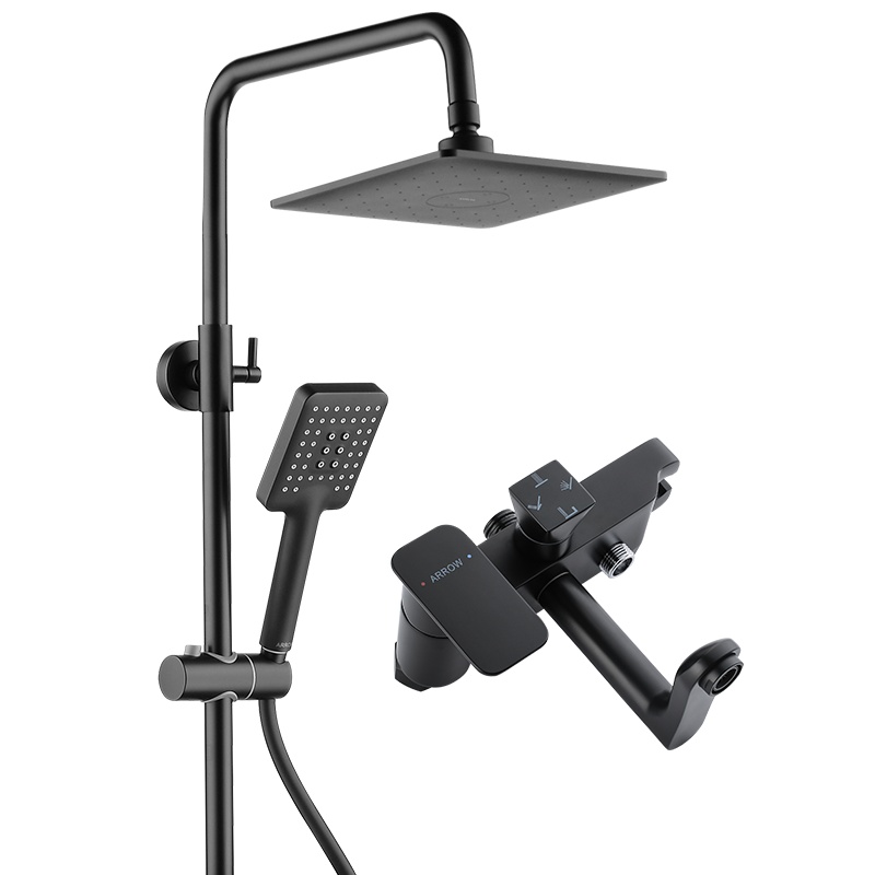 箭牌卫浴淋浴花洒套装家用卫生间磨砂哑光黑带喷枪黑色增压沐浴器AE3466S