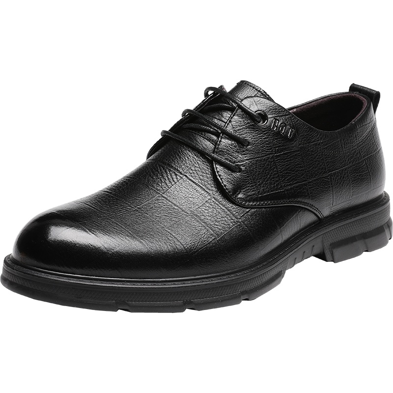 红蜻蜓2020新款真皮男鞋商务正装皮鞋男系带韩版休闲牛皮德比鞋