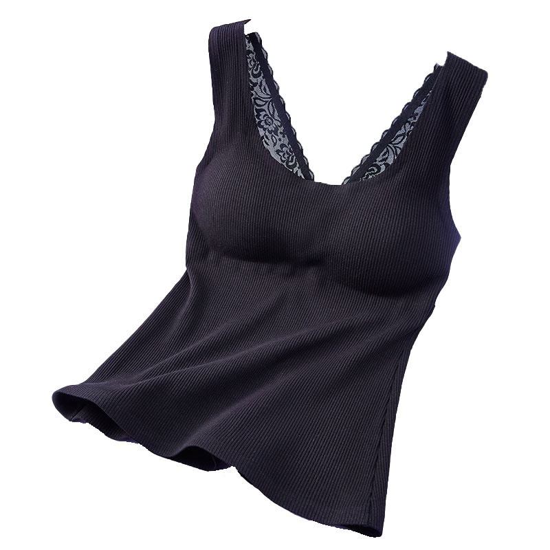 ENK 性感蕾丝美背带胸垫纯色棉质女吊带内搭女士打底背心女