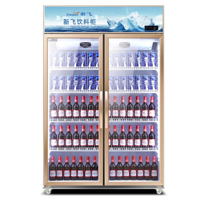 新飞(Frestec)冷藏展示柜商用大容积立式双门陈列柜冷柜保鲜柜玻璃门冰箱超市便利店饮料柜 风冷双门900L 玫瑰金