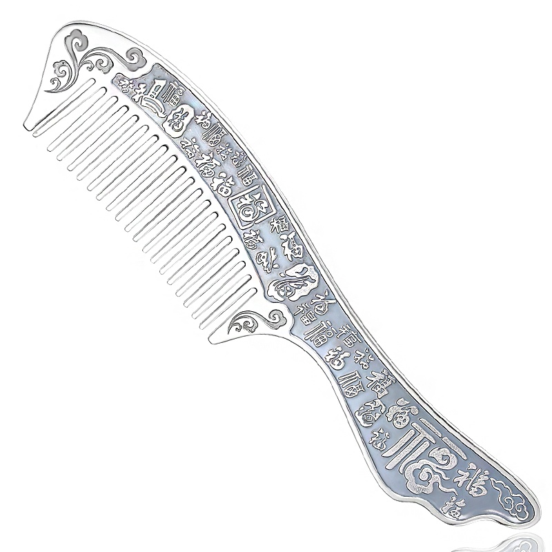 999纯银手工银梳子保健刮痧发梳云南雪花银梳 长柄实用头梳 母亲节礼物