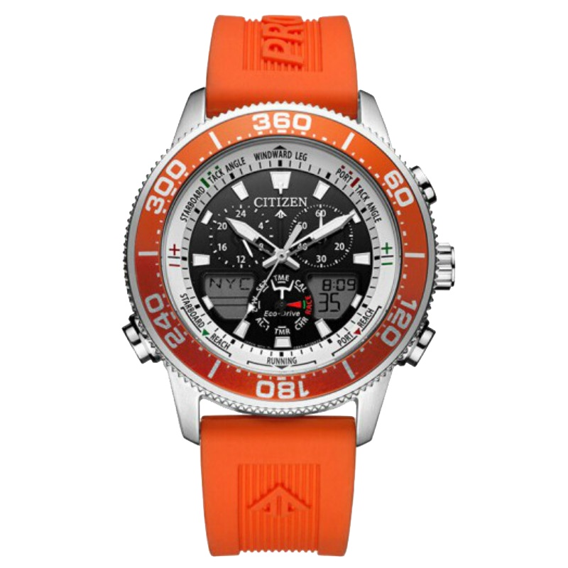国行 西铁城 CITIZEN 手表 光动能不锈钢间橘色表壳PU橡胶表带时尚运动休闲男表 JR4061-18E