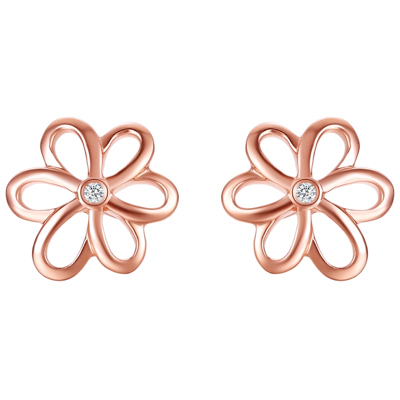 周六福玫瑰18K金小花钻石耳钉930