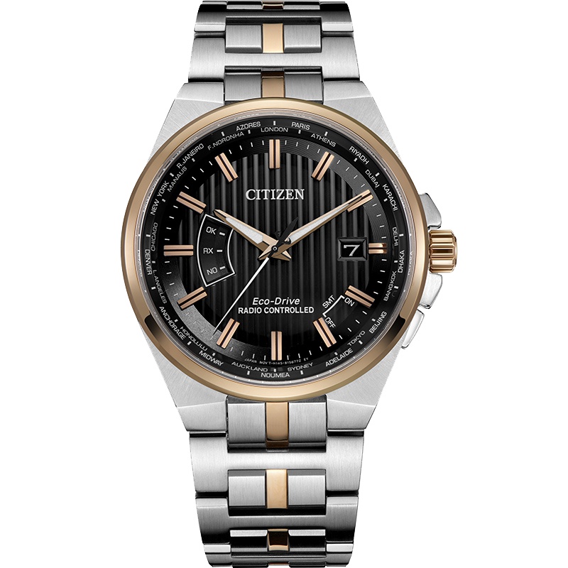 西铁城 CITIZEN 手表男日本光动能 多局电波计时万年历复古蓝宝石玻璃镜面带夜光防水手表CB0166-54H