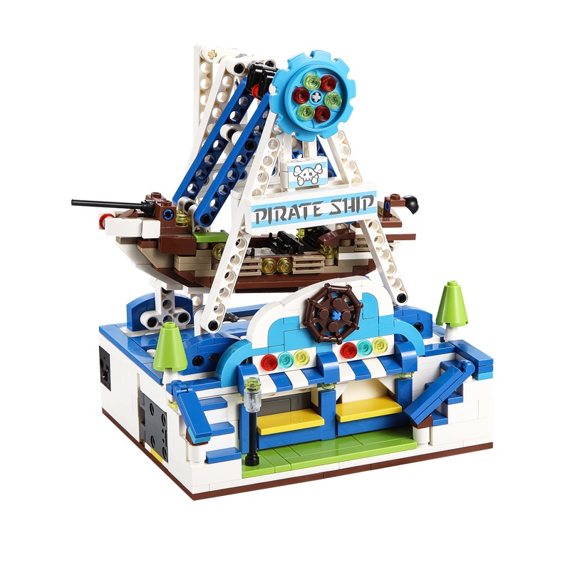 双鹰咔搭 游乐场音乐海盗船模型 小颗粒益智拼插男孩女孩玩具 C51047
