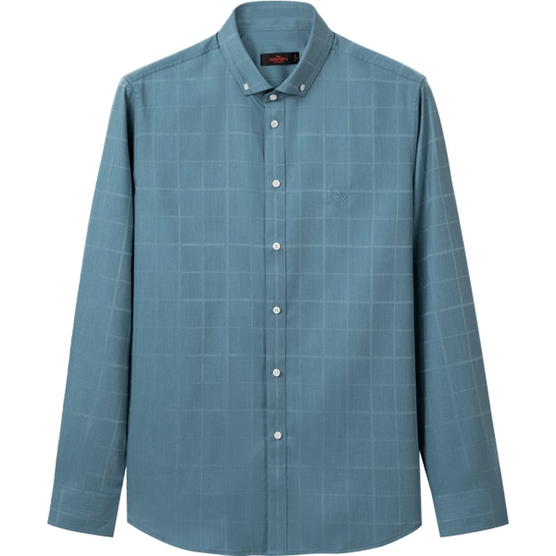 柒牌男装休闲衬衫21春季商务时尚青年透气修身格子长衬抗皱男士衬衣