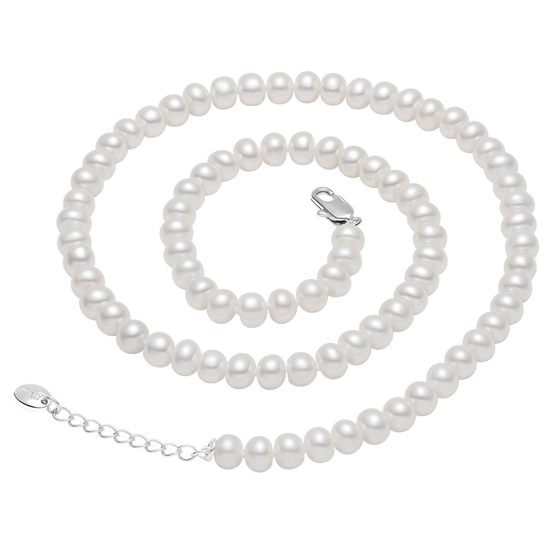 京润珍珠 芳华纯珍 白色淡水珍珠项链近圆品质强光泽饱满圆润珍珠小资经典款珍珠项链全珠链