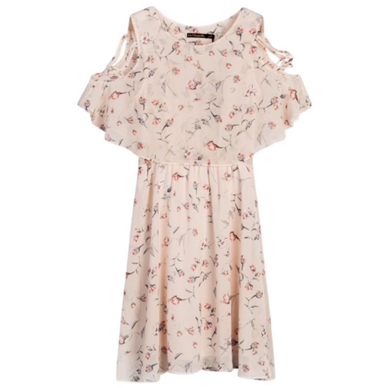 [LT新款]拉夏贝尔气质雪纺初恋女神范碎花仙女甜美荷叶边连衣裙