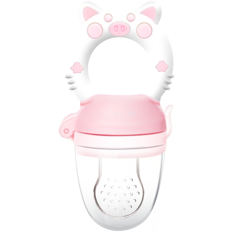 宝倍安(Bao bei an)咬咬乐果蔬训练器辅食磨牙棒婴儿辅食工具宝宝吃水果咬咬袋粉色YBZ012赠收纳盒+2网兜