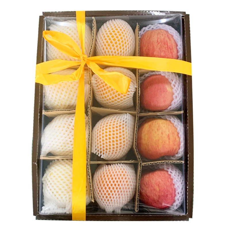 新疆阿克苏4个+江西赣南橙4个+皇冠梨4个咖啡色礼盒新鲜水果送礼