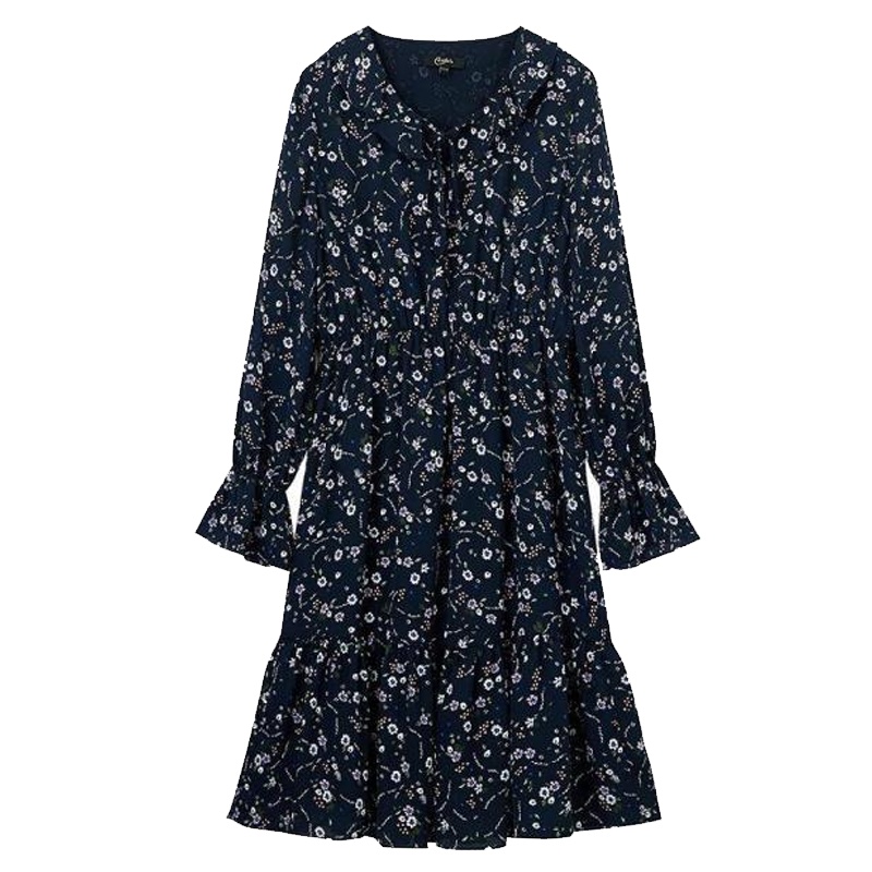 拉夏贝尔candie’s春季新款高腰雪纺荷叶袖显瘦气质连衣裙30083099