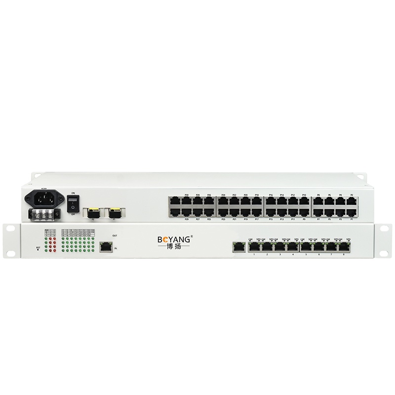 博扬 综合业务光端机 16路电话+8路百兆以太网物理隔离 单纤20km 机架式 BY-16P8EV-20KM