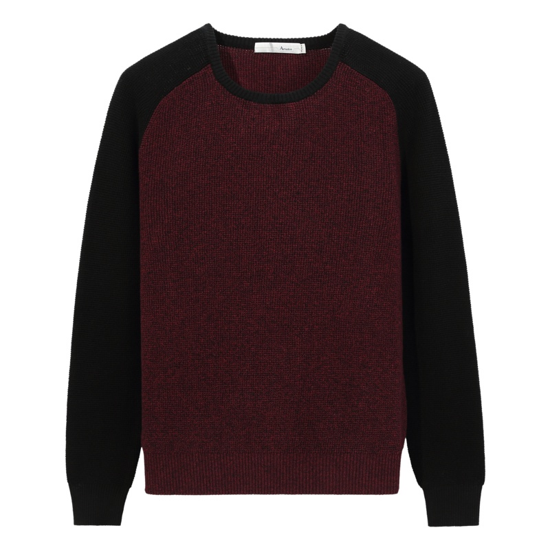 Artsdon/阿仕顿春季男士毛衫 圆领拼色时尚休闲套头针织衫男