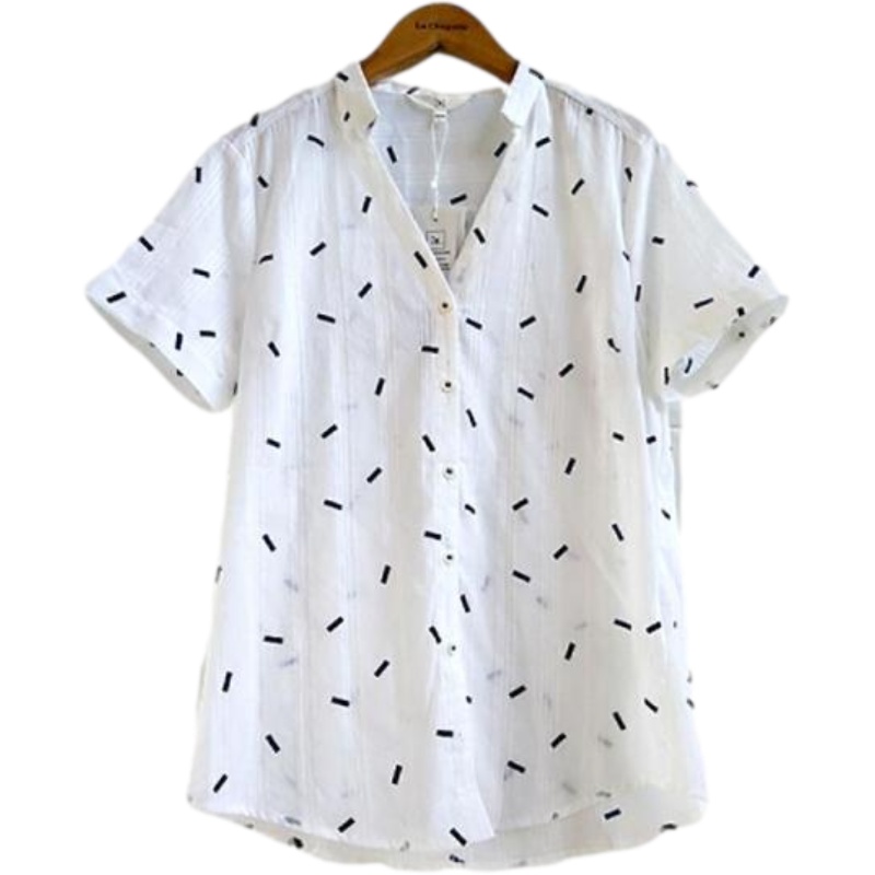 7．Modifier衬衫女学生韩版潮宽松夏季女装新款V领显瘦印花衬衫女70008973