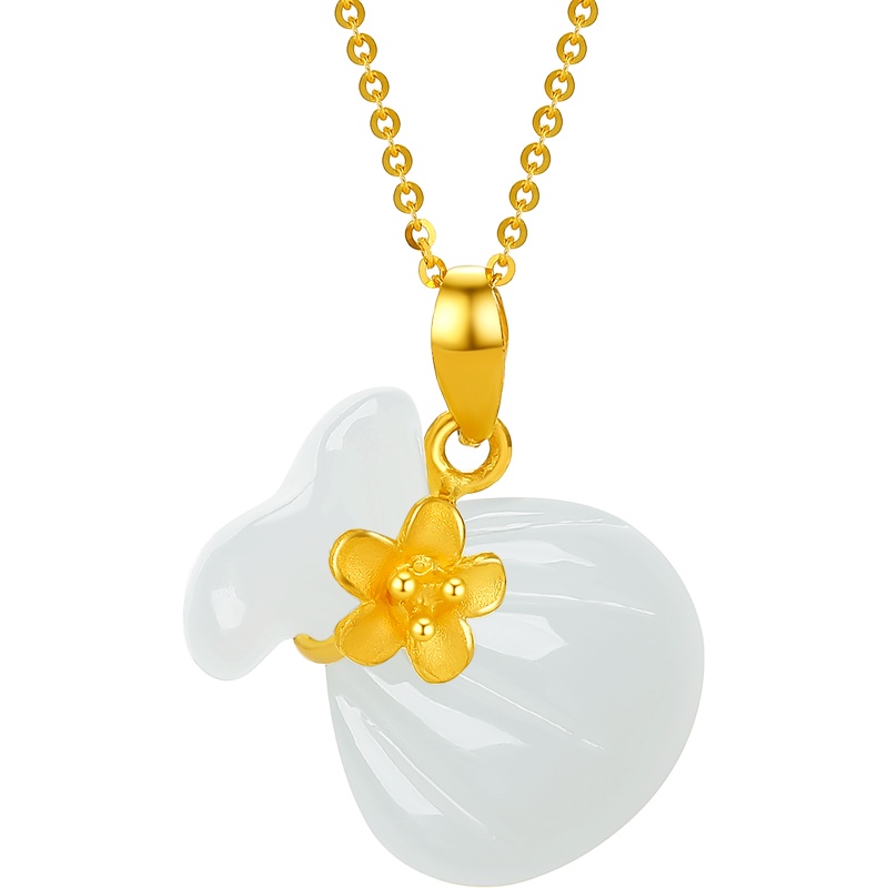 周大生金镶玉 新款黄金首饰福袋 和田玉足金黄金吊坠挂坠女