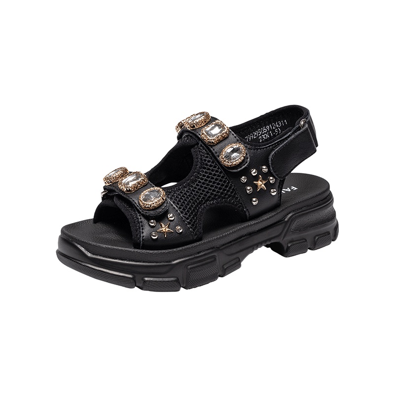 马克华菲运动凉鞋女2020新款夏季透气网面时尚水钻仙女风厚底罗马鞋女