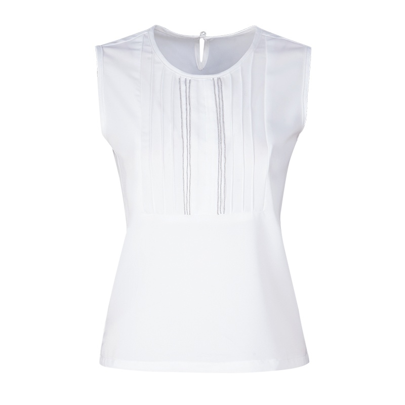 晩白 新品简约圆领纯色常规款百搭无袖雪纺衫衬衫上衣女