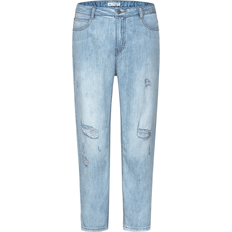 Semir森马牛仔裤女2019夏季新款男友式九分裤潮流破洞裤子水洗cec裤子