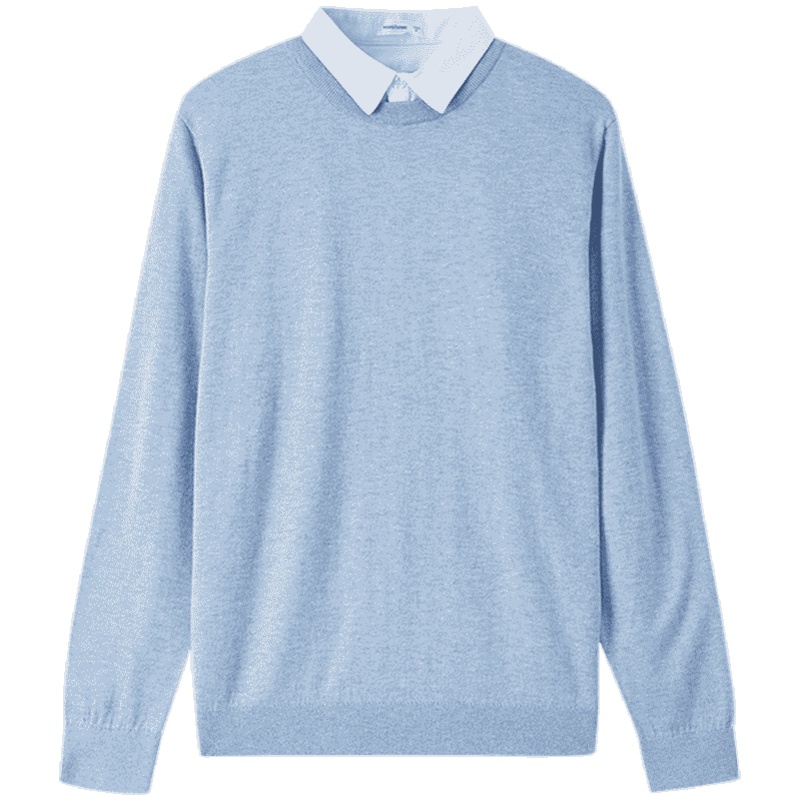 [1件5折价:90]美特斯邦威假两件长袖德绒毛衫男新款秋季衬衫领潮纯色毛衣男