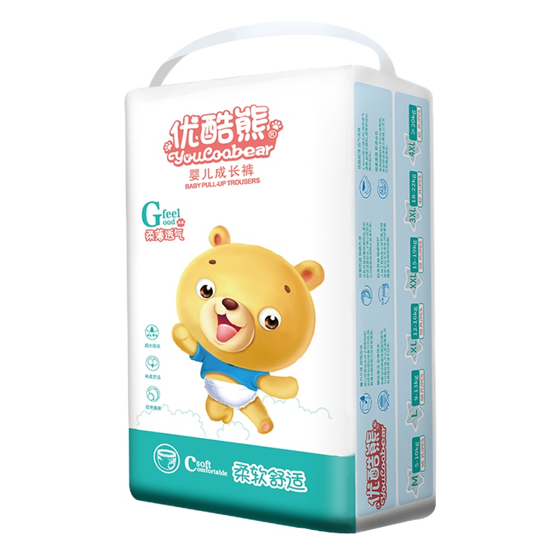 优酷熊超薄透气拉拉裤XXXL42片(17kg以上)夏持久干爽男女婴儿尿不湿M L XL XXL棉柔透气云柔成长裤特大号