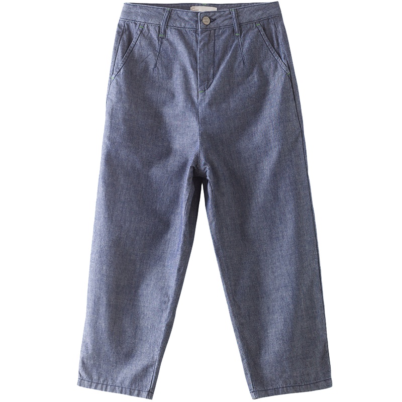 茵曼2019夏装新款纯棉中高腰复古收褶百搭显瘦休闲舒适七分裤女