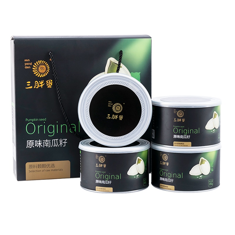 三胖蛋 南瓜籽 休闲零食 坚果炒货 礼盒装 180g*4罐/盒 原味