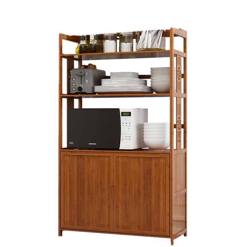 弘拜 楠竹厨房置物架落地式 多层微波炉架子烤箱架收纳架放锅烤箱家用省空间