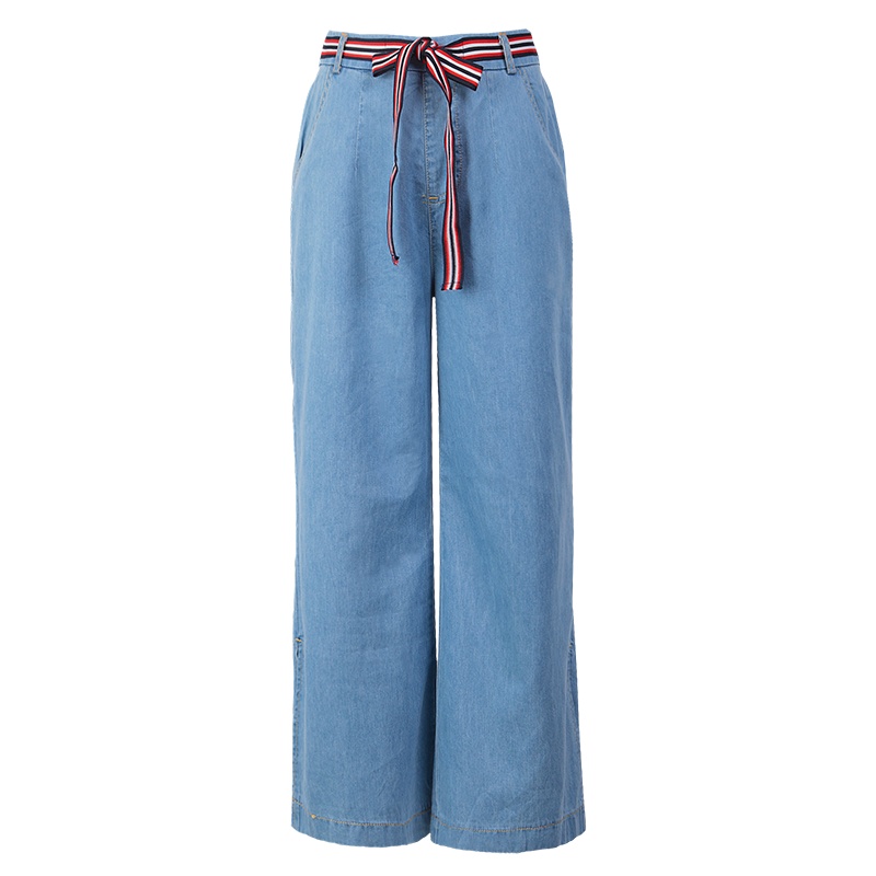 晩白 新品时尚百搭高腰开叉阔腿裤子九分裤休闲裤牛仔裤