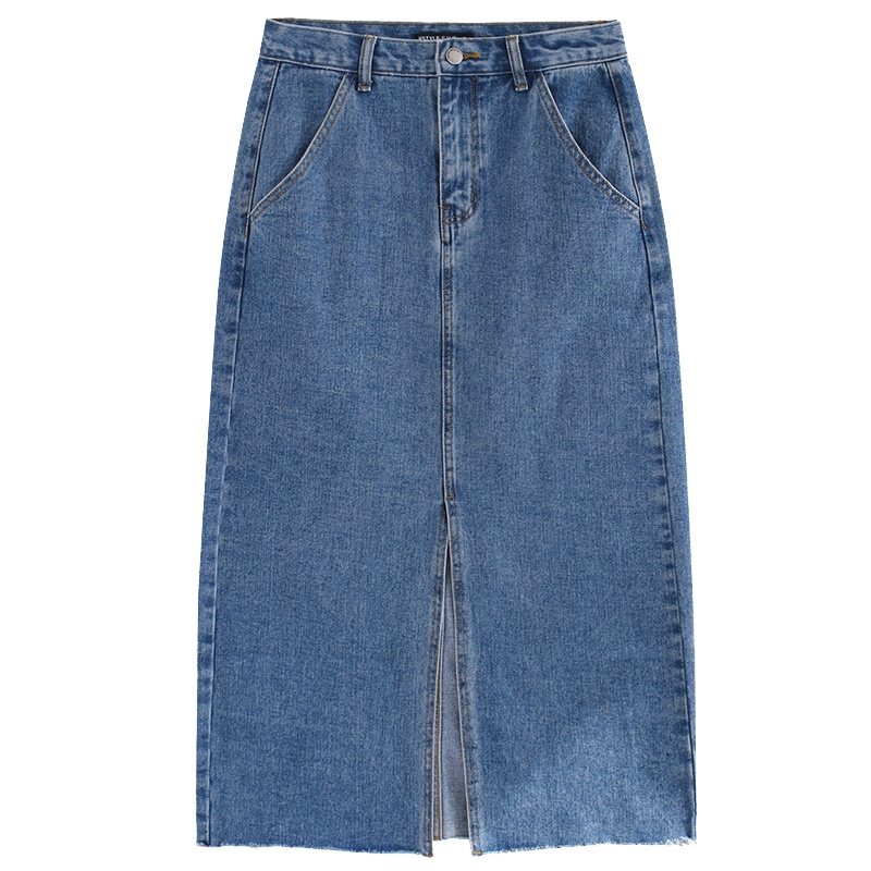 韩都衣舍2019秋装新款女装韩版宽松A字中长款牛仔半身裙OM60499筱