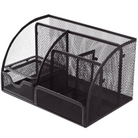 [精选]得力(deli)创意金属网纹办公笔筒 多功能七格桌面收纳摆件 黑色9200 单个