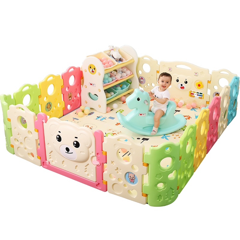 澳乐(AOLE-HW)儿童婴儿游戏围栏爬行垫围挡安全护栏宝宝学步围栏栅栏海洋球池防护栏玩具 跑跑熊围栏12+2