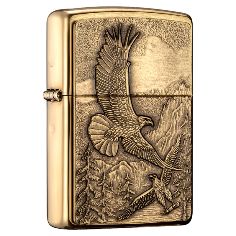 美国ZIPPO打火机 芝宝 高山鹰 拉丝黄铜徽章20854 煤油防风火机 男士礼品