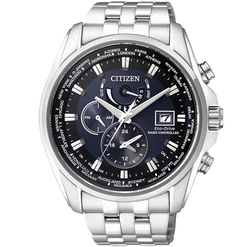 西铁城(CITIZEN)手表 空中之鹰系列 时尚光动能多局电波万年历多功能男表AT9031-52L