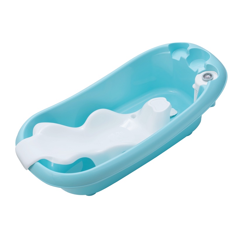 DuDi/青蛙嘟迪 婴童浴盆宝宝洗澡盆婴幼儿感温浴盆可坐可躺澡盆新生儿大号儿童沐浴盆配十字浴网 蓝色
